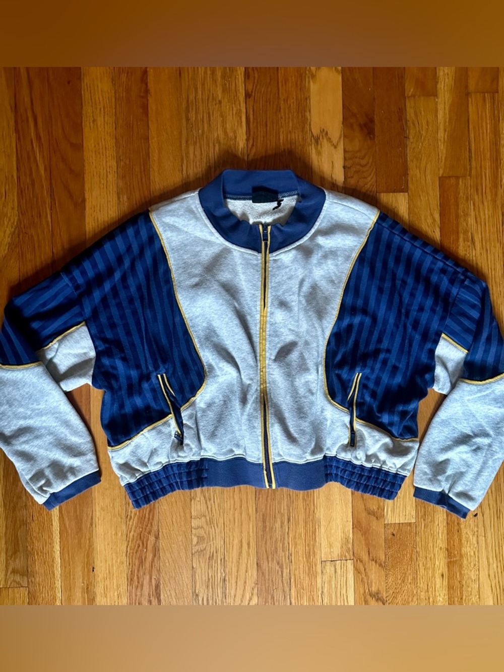 Urban Outfitters Blue and Gray Zip Front Bomber Jacket